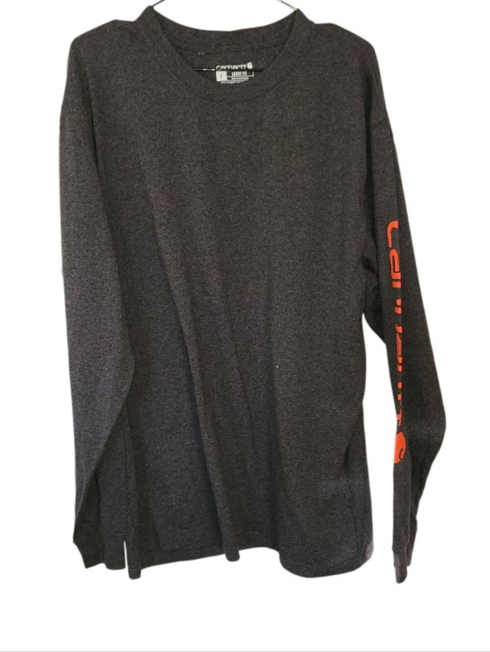 Carhartt Men's Gray Long Sleeve Loose Fit Shirt w/ Orange Printed Logo SZ L NWOT